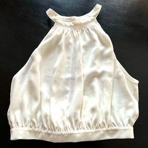 Aritzia Wilfred white chiffon crop top open back medium